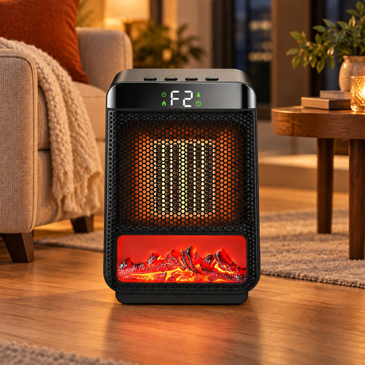 800W Mini Ceramic Space Heater with 3D Flame Effect | Portable Desk Heater