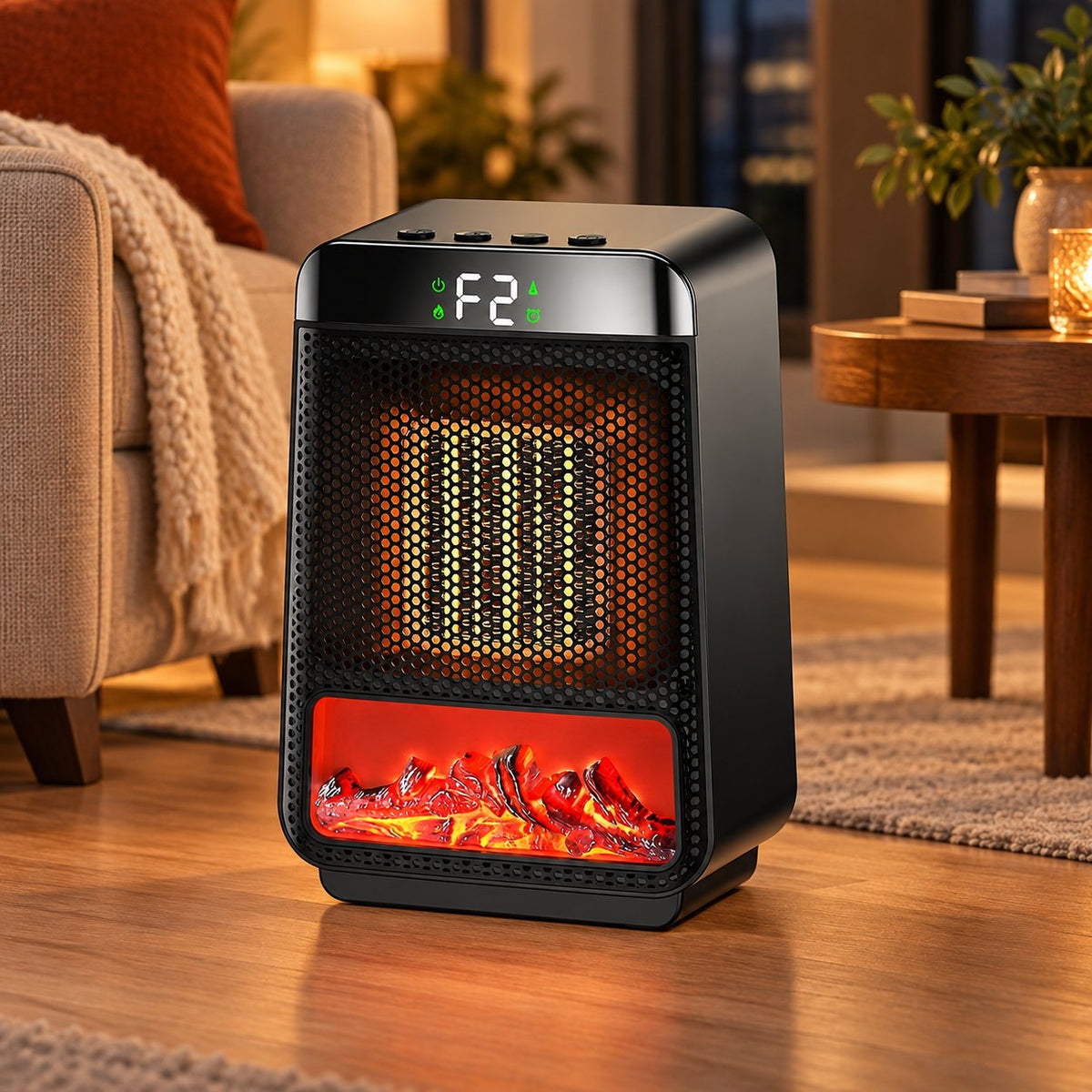 800W Mini Ceramic Space Heater with 3D Flame Effect | Portable Desk Heater