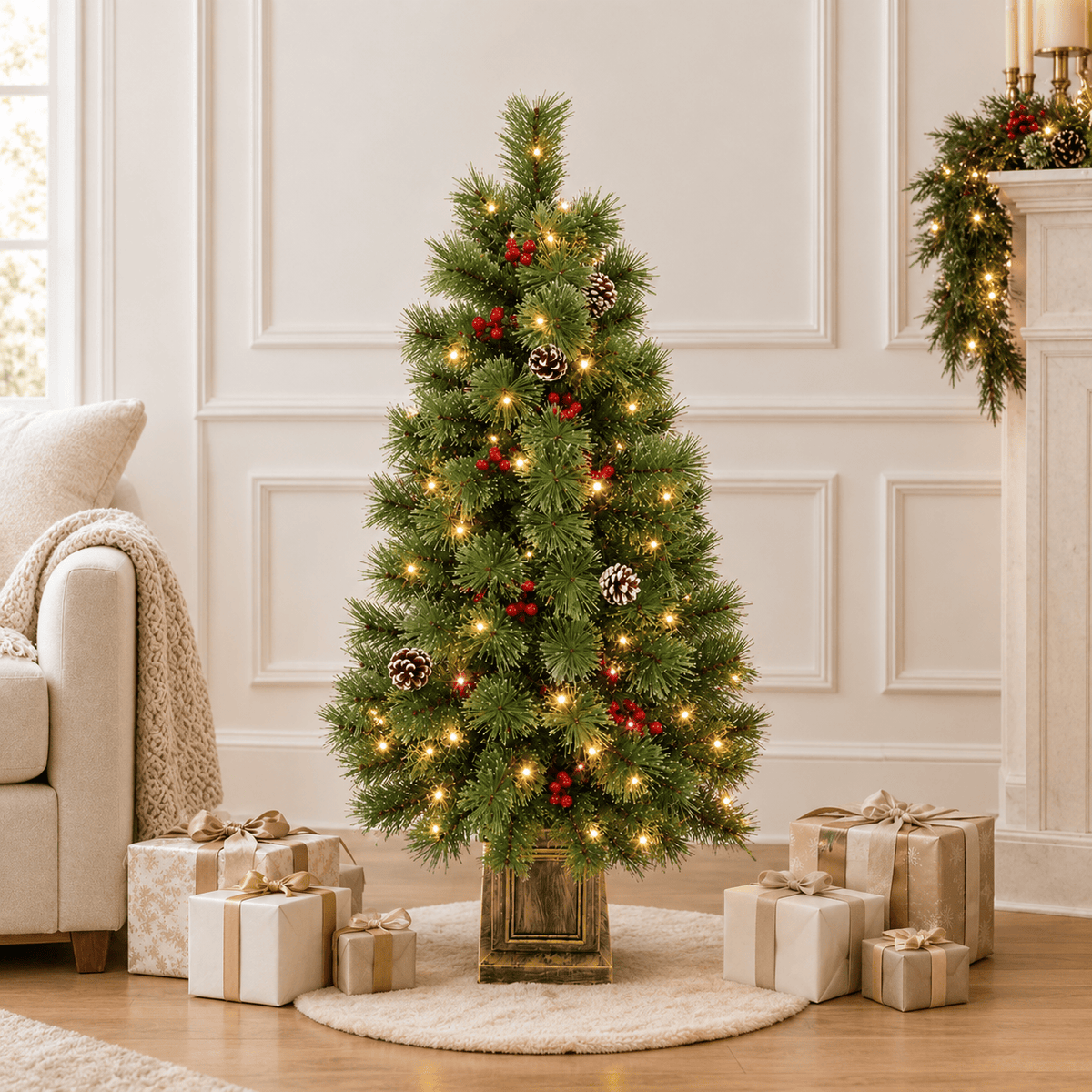 Pre-Lit Tabletop Christmas Tree with Vintage Potted Base