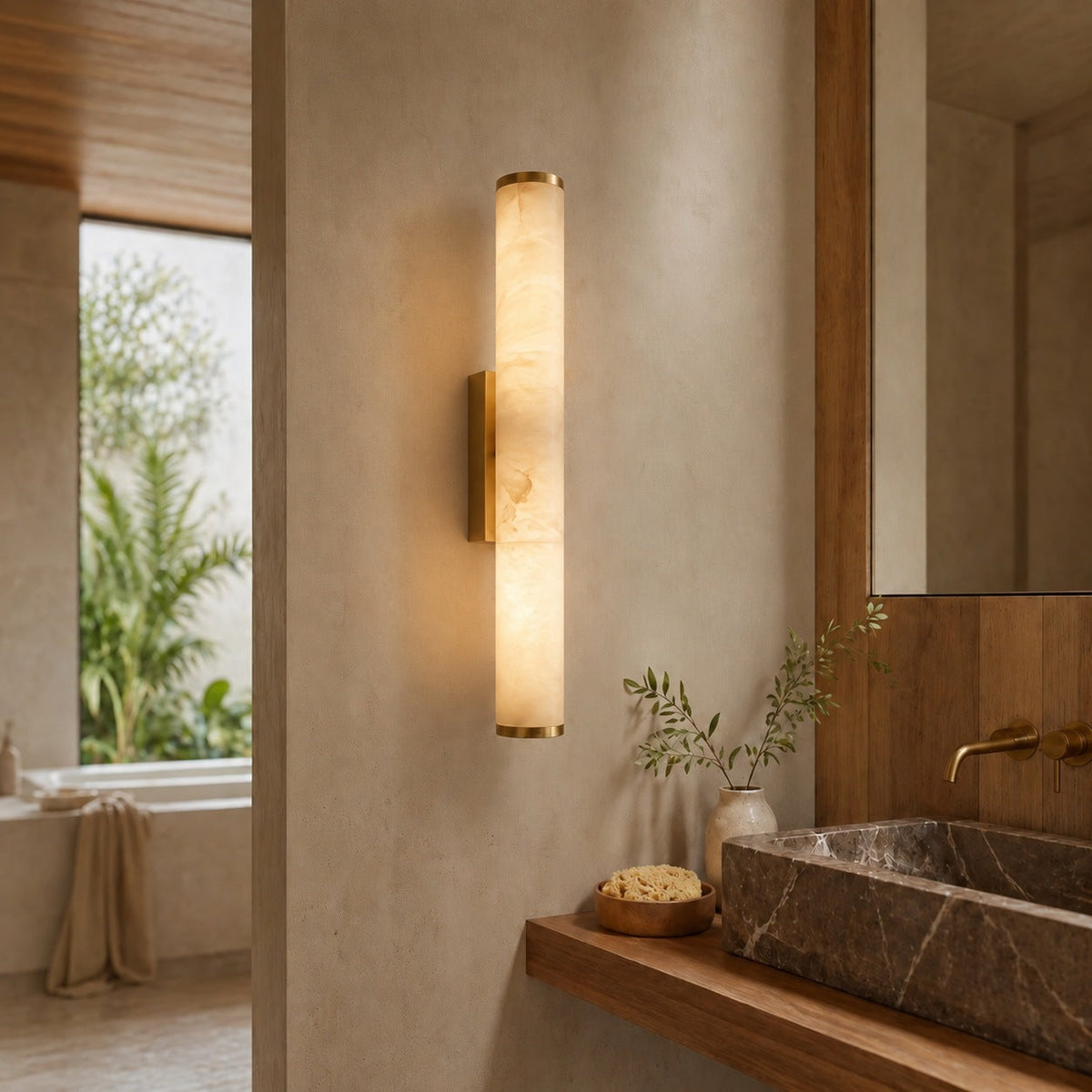 Modern Wall Sconce Wall Mounted Resin Marble Effect LED Warm White Light Copper Accents