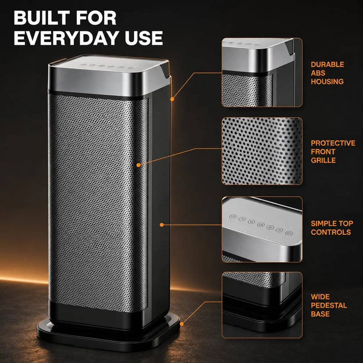 1500W Portable Ceramic Tower Space Heater with Remote Control & Thermostat