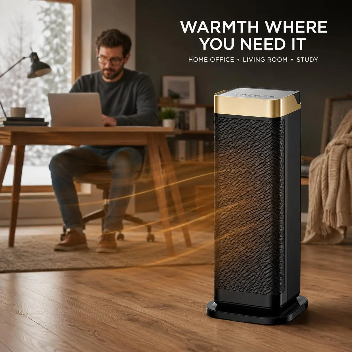 1500W Portable Ceramic Tower Space Heater with Remote Control & Thermostat