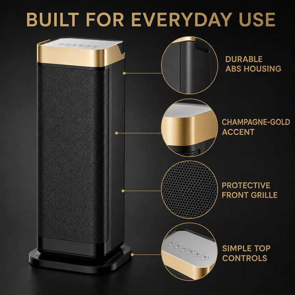 1500W Portable Ceramic Tower Space Heater with Remote Control & Thermostat