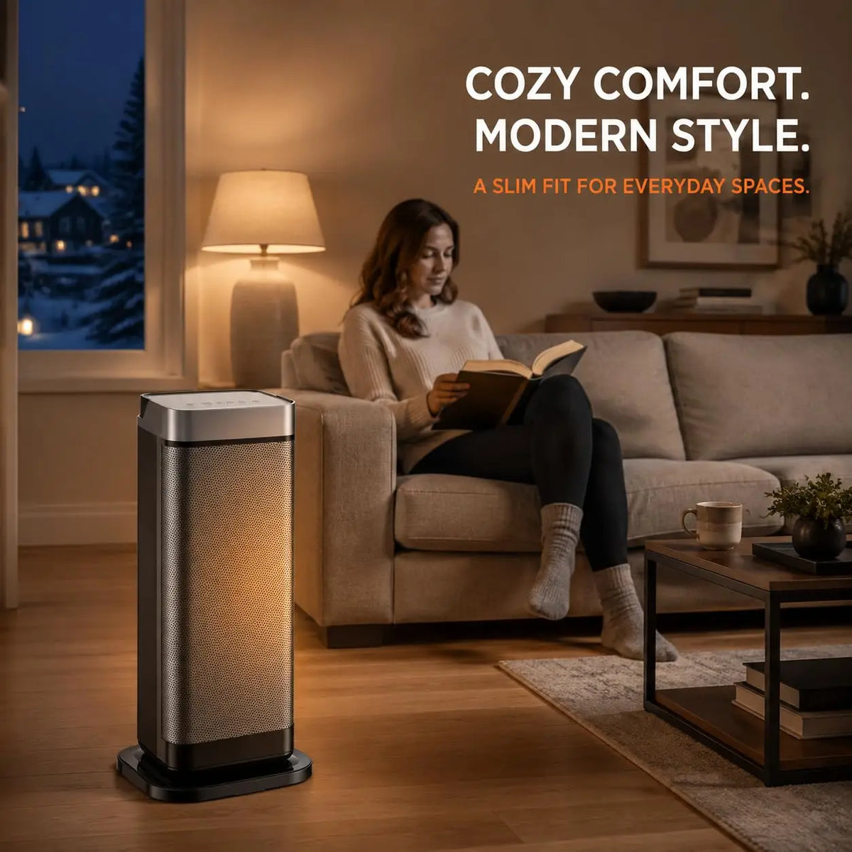 1500W Portable Ceramic Tower Space Heater with Remote Control & Thermostat