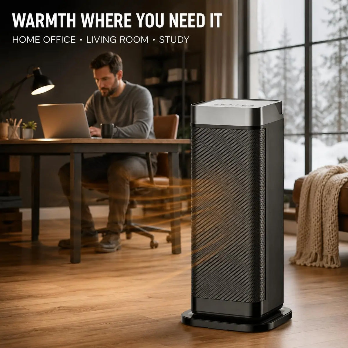 1500W Portable Ceramic Tower Space Heater with Remote Control & Thermostat