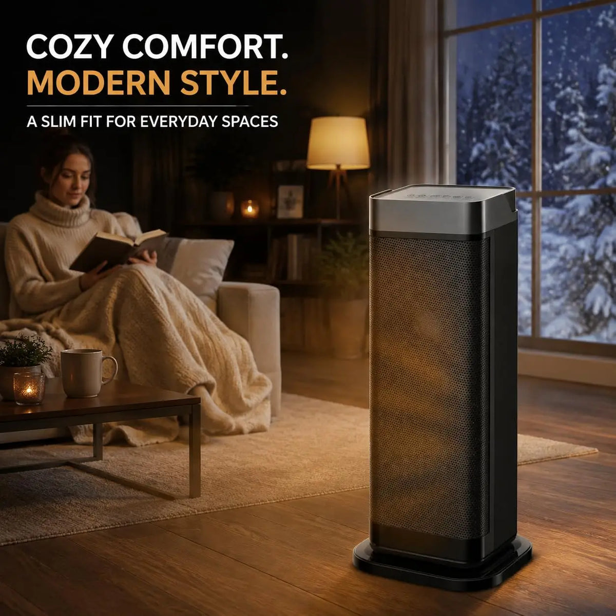1500W Portable Ceramic Tower Space Heater with Remote Control & Thermostat