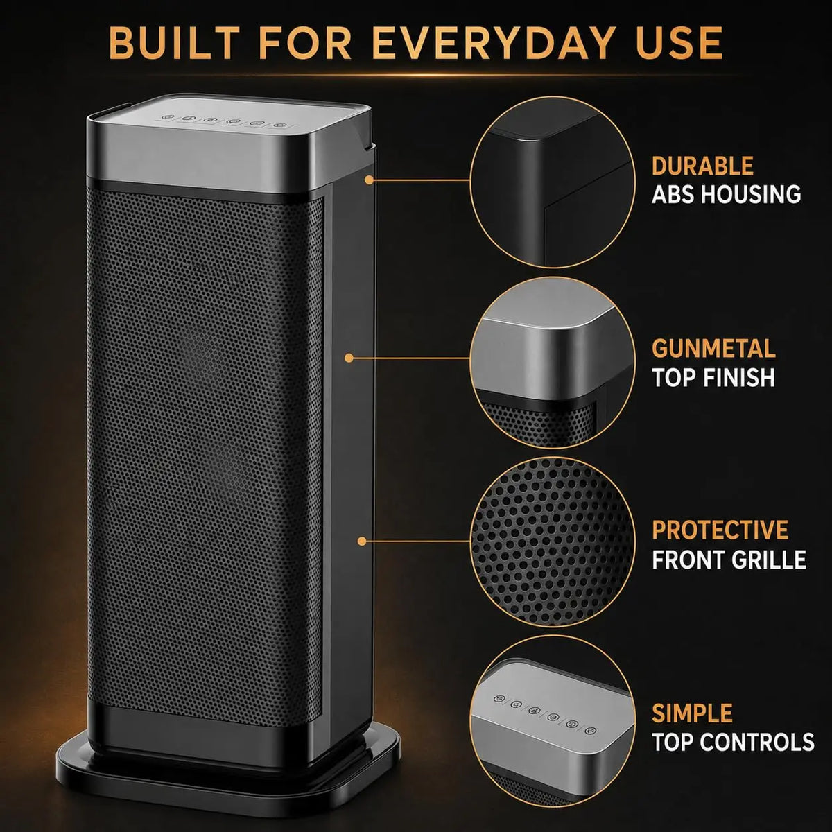 1500W Portable Ceramic Tower Space Heater with Remote Control & Thermostat
