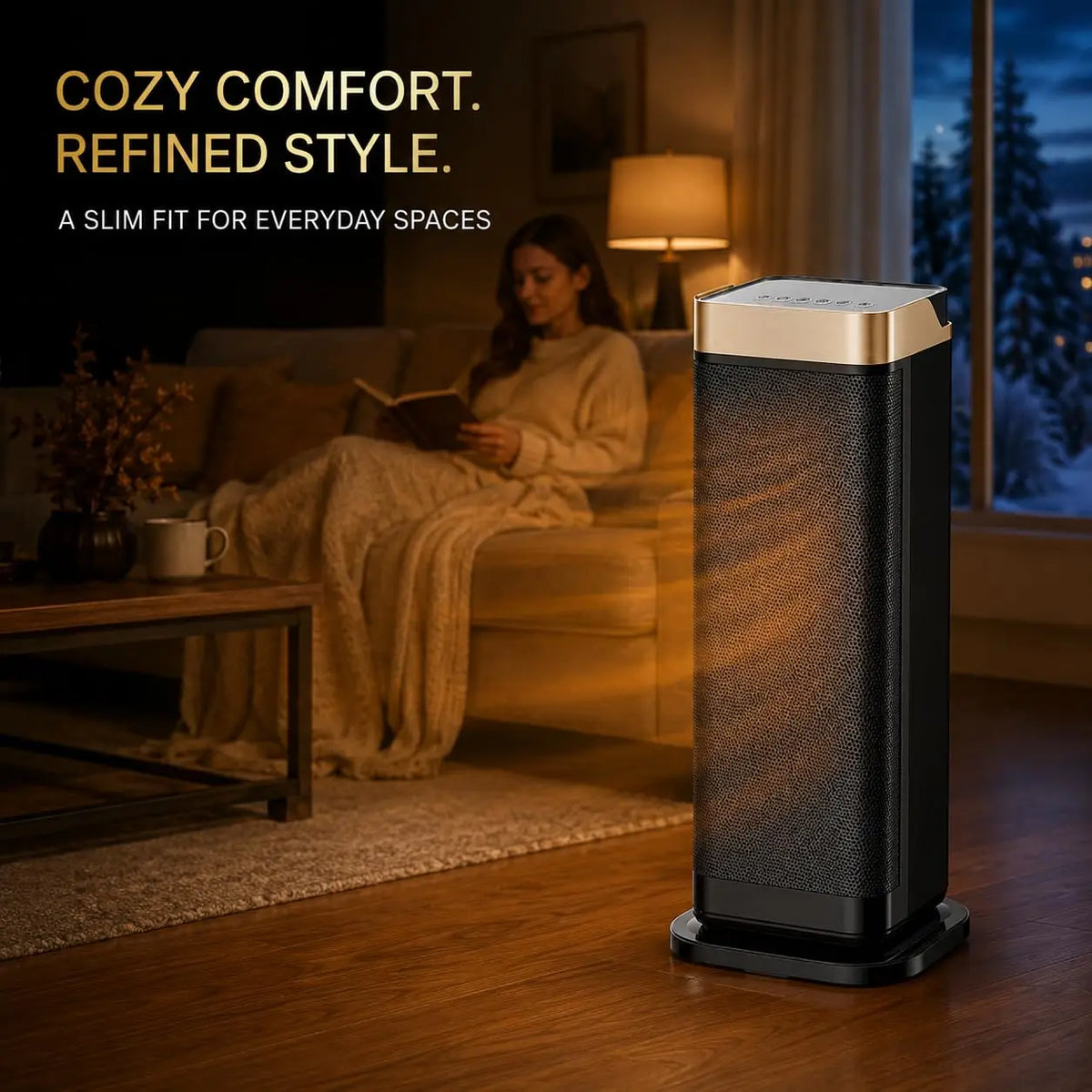 1500W Portable Ceramic Tower Space Heater with Remote Control & Thermostat