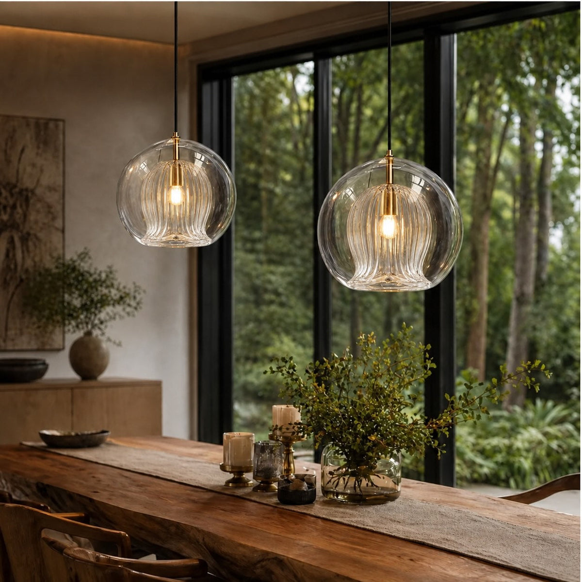 Modern Glass Pendant Light Hanging Metal Fixture LED Compatible Adjustable Height for Kitchen Island