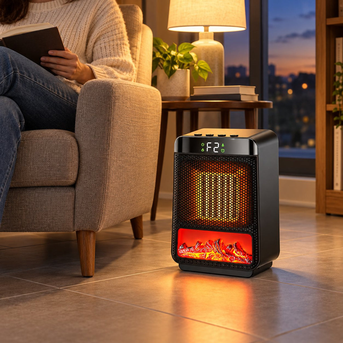 800W Mini Ceramic Space Heater with 3D Flame Effect | Portable Desk Heater