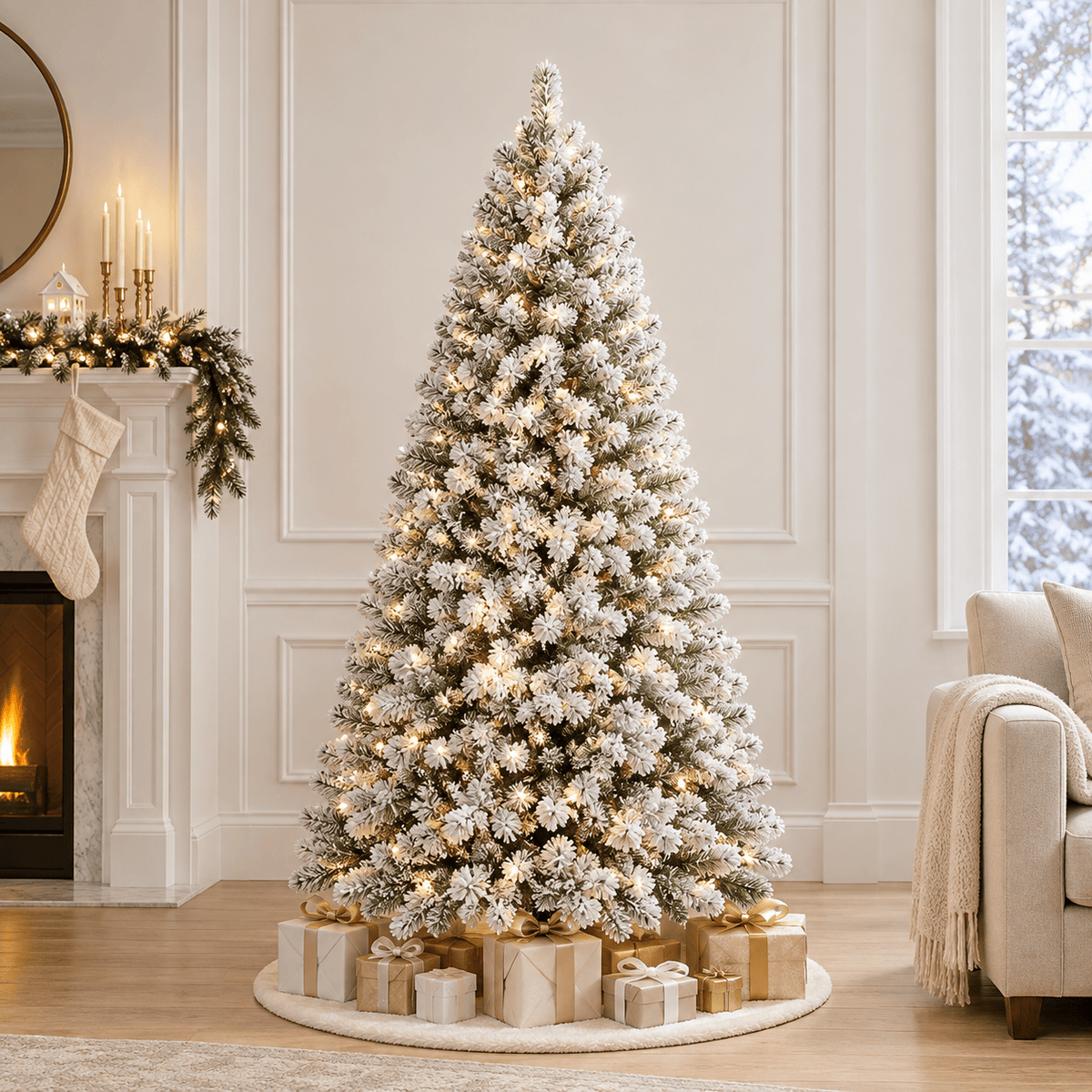 Pre-Lit Flocked Christmas Tree with 250 Warm White LED Lights