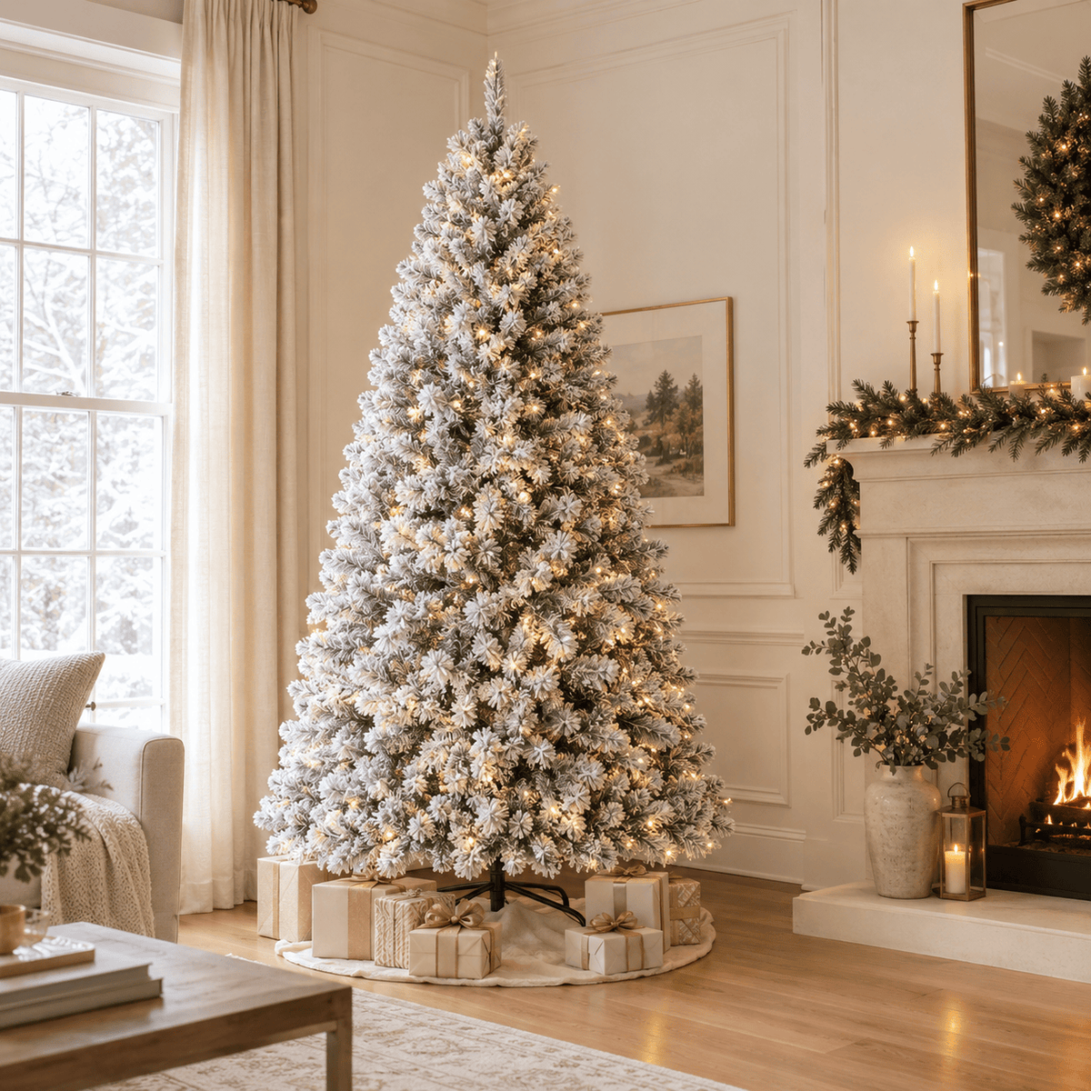 Pre-Lit Flocked Christmas Tree with 250 Warm White LED Lights