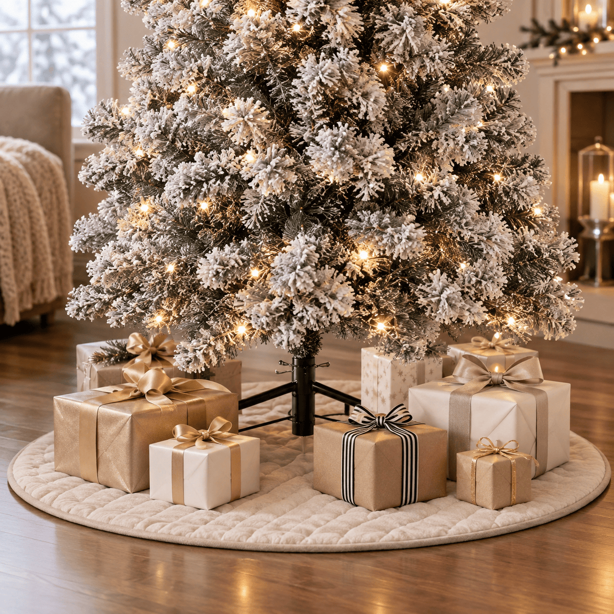 Premium Flocked Christmas Tree with 250 Pre-Lit Warm LED Lights