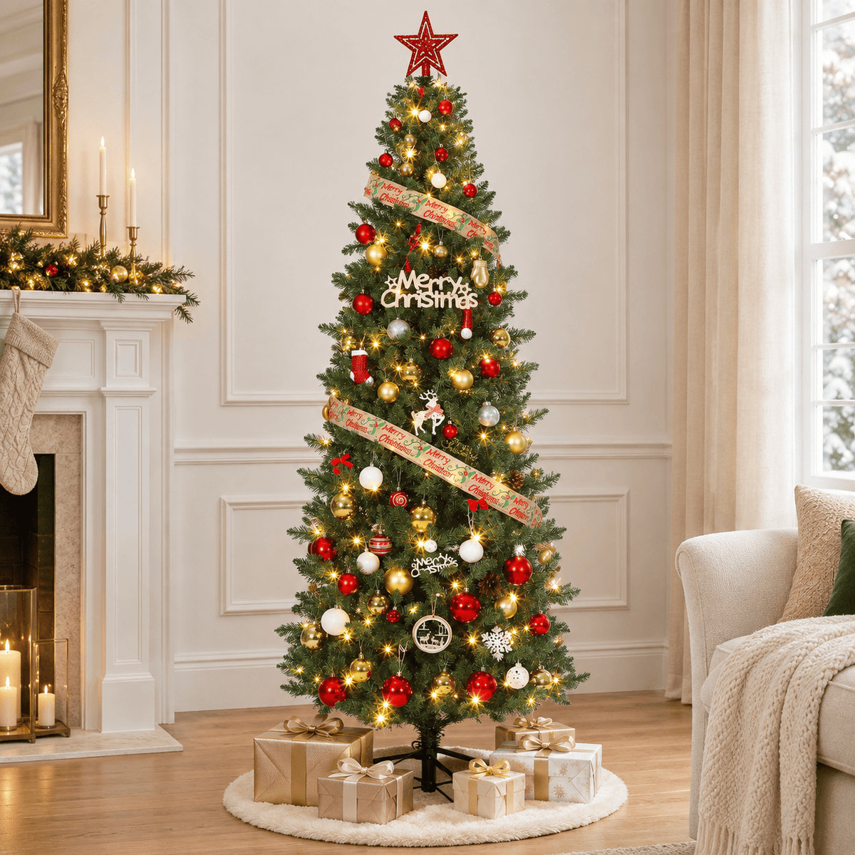Green Pre-Lit Christmas Tree with Dual Color LED Lights