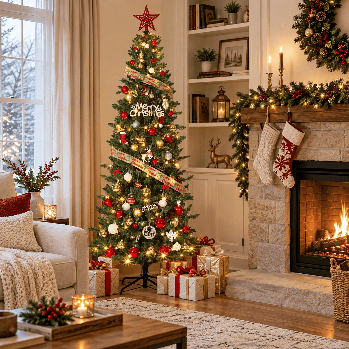Green Pre-Lit Christmas Tree with Dual Color LED Lights