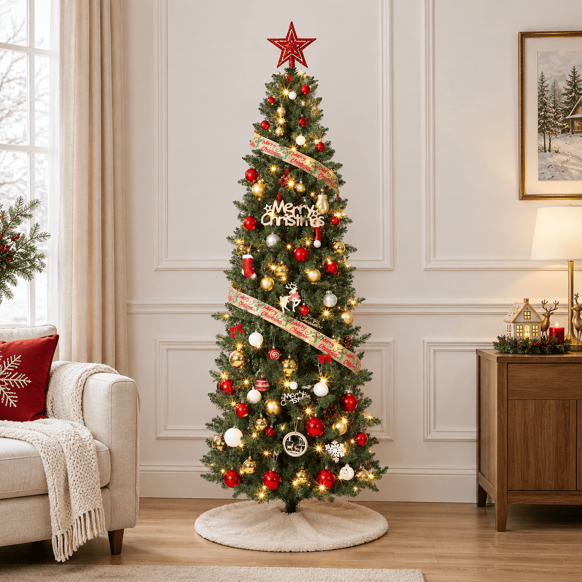 Green Pre-Lit Christmas Tree with Dual Color LED Lights