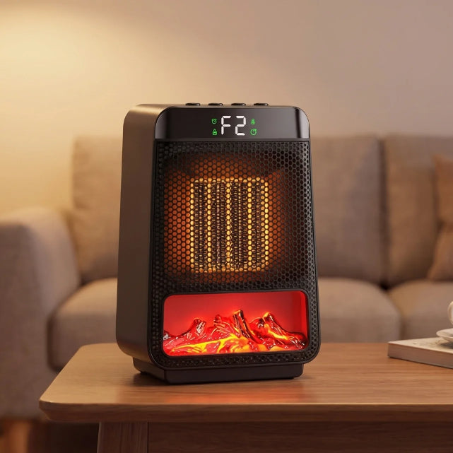 800W Mini Ceramic Space Heater with 3D Flame Effect | Portable Desk Heater