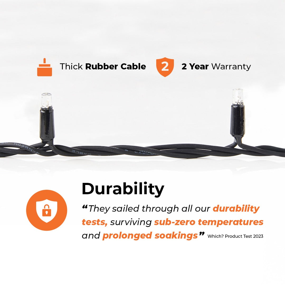 Connectable Outdoor String Lights on Black Rubber Cable