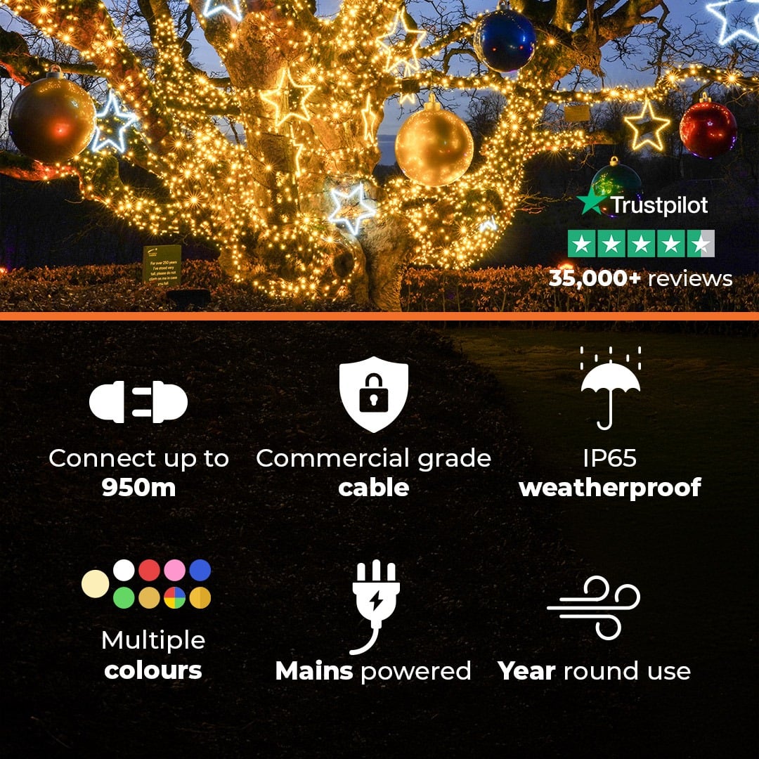 Connectable Outdoor String Lights on Black Rubber Cable