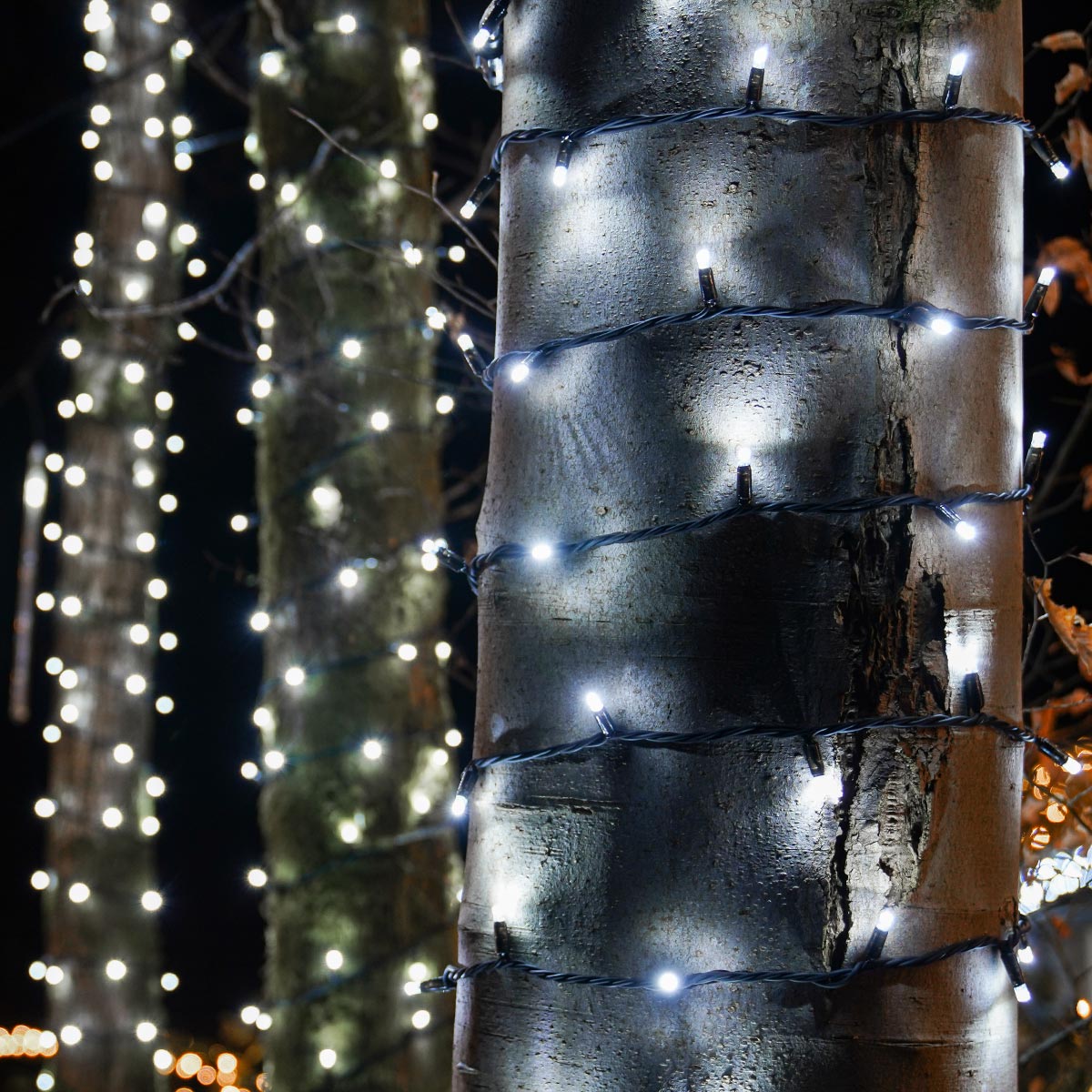 Connectable Outdoor String Lights on Black Rubber Cable
